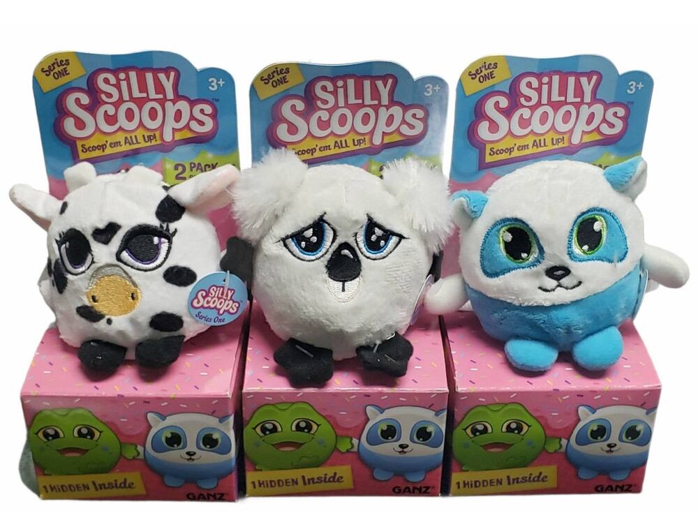 Silly Scoop Stuffed Plush 3 Pack Cow Koala Panda & 3 Mystery Animals = 6 Total